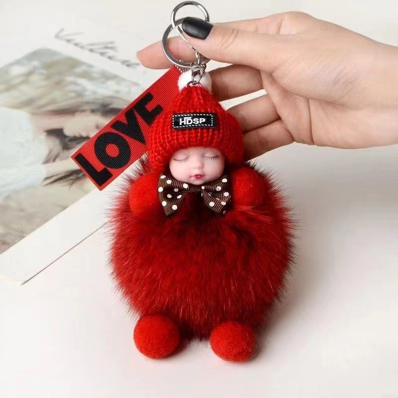 Wholesale Real Fox Fur Ball Pendant Sleep Doll Keychain